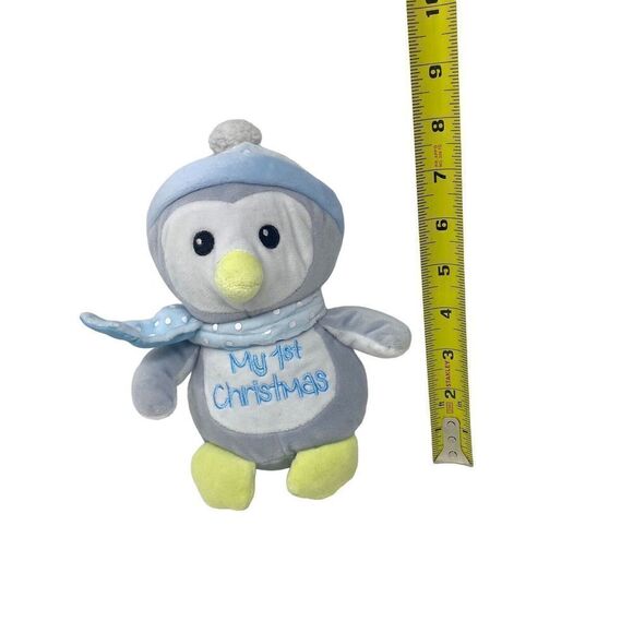Penguin My 1st Christmas Plush Stuffed Animal Baby Blue polka dot Gray DanDee - Picture 3 of 7